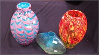 Three contemporary art glass vases including