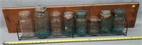 Wall Rack w/ 8 Jars- jars 100 yrs old