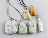 6 Assorted Chinese Stone Carved Pendants