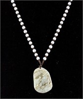 Chinese White Hardstone Carved Pendant w/ Necklace