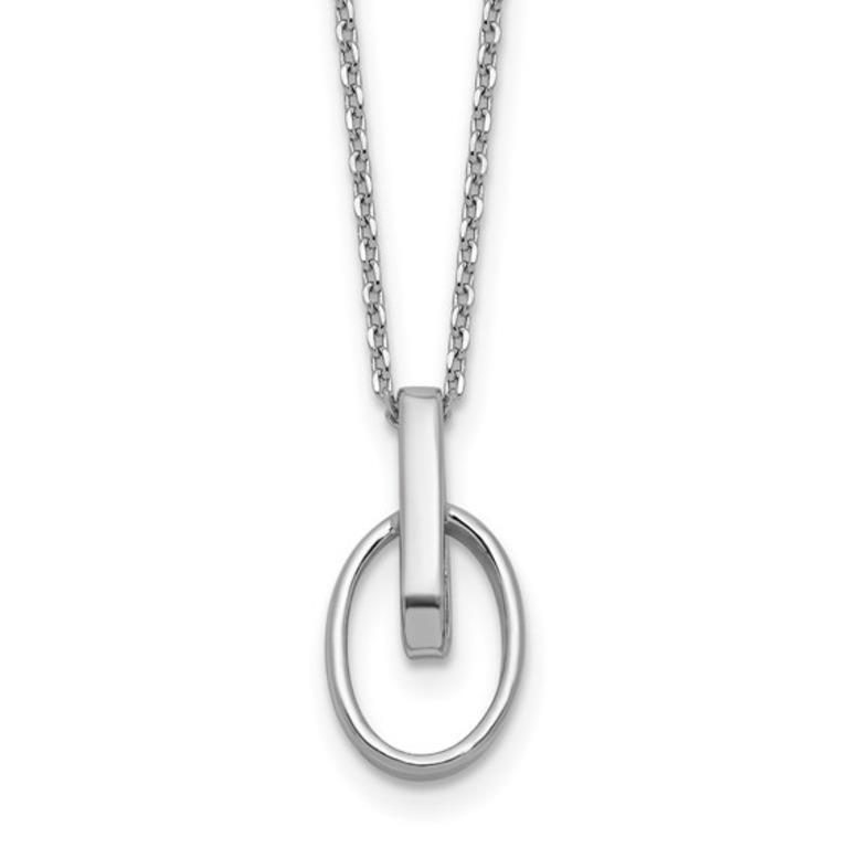 Sterling Silver RH-plated Polished Oval Necklace
