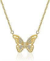 18k Gold-pl. .30ct White Topaz Butterfly Necklace