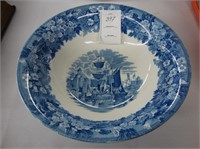 Wedgwood blue and white serving bowl with ship