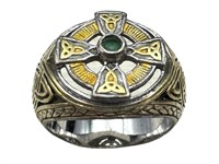 925, Vermeil, Emerald Gents Ring