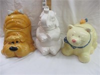 Cat, Elephant, Dog, Turtle, Rabbit cookie jars