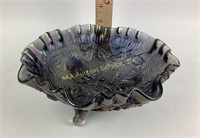 Imperial Open Rose carnival glass bowl