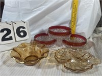 Indiana Glass Cranberry Diamond Bowls &Brown Bowls