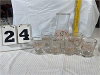 VIntage Pink and Gold Juice Carafe and Glass Set