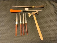 Vintage Meat Cleaver Knives Bakelite Sharpener