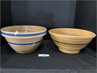 Pair of Antique Banded Yellow Ware Mixing Bowls.