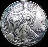 2000 1oz Silver Eagle Gem BU Toned in Case