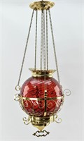 Antique Victorian Round Cranberry Parlor Lamp