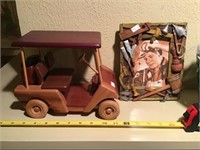 J. Corbutt signed wood golf cart, picture frame