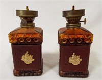 Amber Glass Ostrich Leather Wrapped Oil Lamps