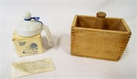Antique Wooden Butter Mold & Porcelain Wheat
