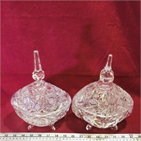 Pair Of Pinwheel Lead Crystal Covered Dishes