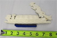 8" Carved Bone Boat & People Figurine