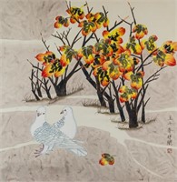 YU FEIAN Chinese 1888-1959 Watercolor Pigeons