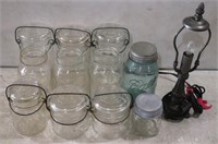 (11) Canning Jars & Small Lamp