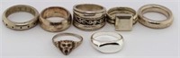 Seven various silver rings