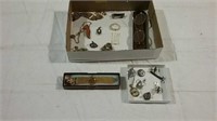 Miscellaneous older jewelry, knife, glasses and