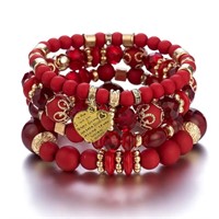 Gorgeous red gold beaded stretch bracelet