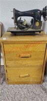 Antique Singer sewing machine & side table (13" X
