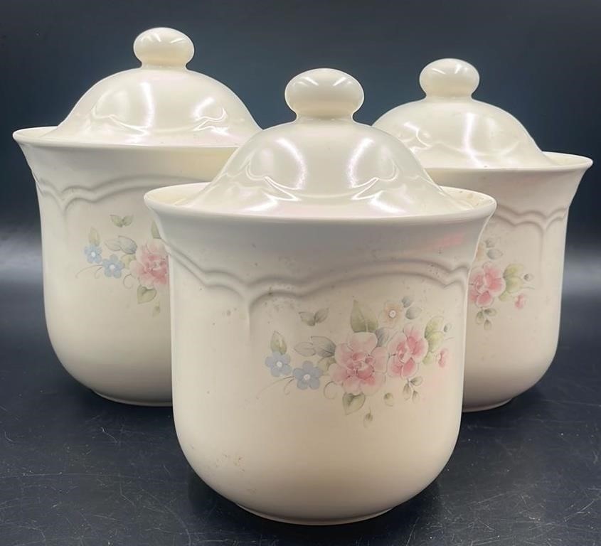 3 Pc Pfaltgraff Tea Rose Canister Set