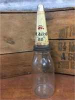 Genuine litre bottle & Mobil Gargoyle BB tin top