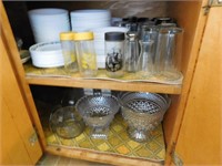 Contents of 2 Shelves-Corelle Dishes, Glasses,