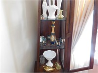 Contents of Curio Cabinet-Vases, Brass Duck,