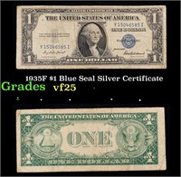 1935F $1 Blue Seal Silver Certificate Grades vf+