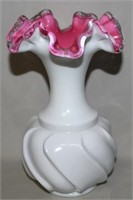 Fenton Peach Blow Silver Crest Art Glass Vase