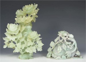 2 Pcs.: Jadeite and Serpentine Chinese Carvings.