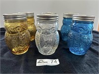 6 LIDDED GLASS OWLS FOR ICED COFFEE OR TRAVEL