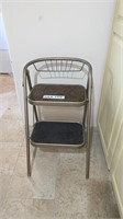 VINTAGE FOLDING METAL 2 STEP STOOL AND SEAT