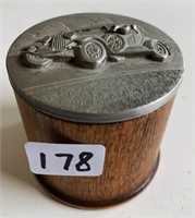 Small Wooden Round Box / Pewter Top(2 1/4"Wx2"W)