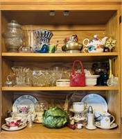 Top three shelves, China and glassware, kitchen