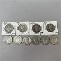 (10) Washington Silver (90%) Quarters- 1930s