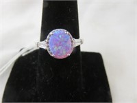 STERLING DAZZLING OVAL PINK LAB OPAL RING SZ 8