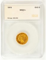 Coin 1915 $2.50 Gold Indian Head-SEGS-MS63+