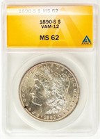Coin 1890-S VAM-12 Morgan Dollar-ANACS-MS62