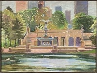 DEBBIE KRENTZ BETHESDA FOUNTAIN PASTEL PAINTING