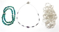 3 Faux Gem &Silver Plated Ring Form Necklaces