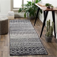 Boho Moroccan Runner Rug  Black 2'7 x 7'6