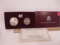 1992 US Olympic 2-coin set, 90% dollar, clad half