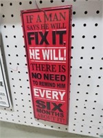 METAL EMBOSSED IF A MAN WILL FIX IT ADV SIGN
