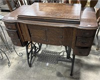 Vintage Tiger Oak Standard Sewing Table.