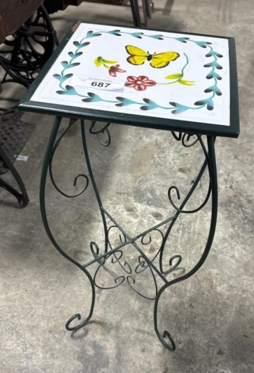Wrought Iron Hand Painted FolkArt Plant Stand.