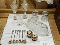 CUT CRYSTAL S& P SET - CRYSTAL BUTTER DISH - MORE